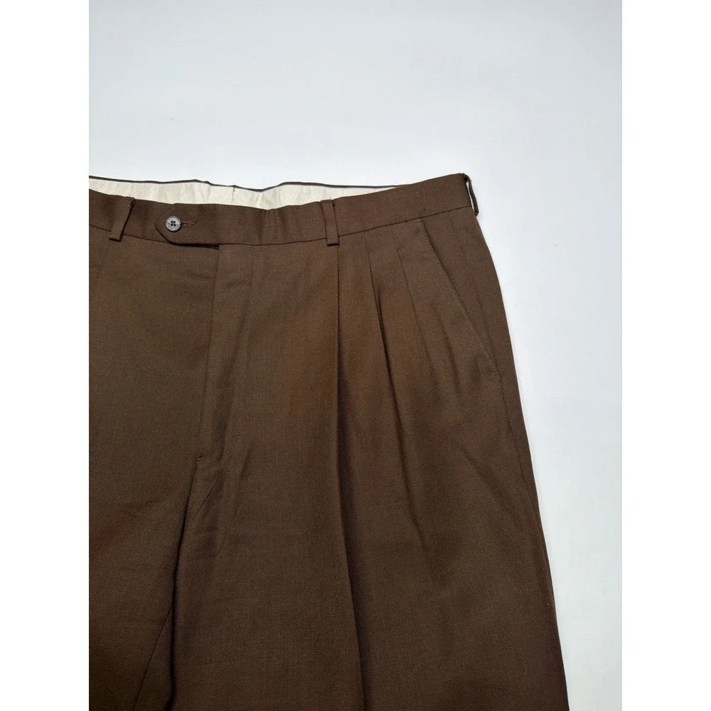 Monsieur by Givenchy Vintage Brown Double Pleated Cuffed Dress‎ Pants Mens 36R